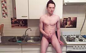 Sexy Teenager Jerking OFF and Cum HARD in Kitchen /BIG LOAD /BIG DICK / Hot